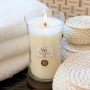 WoodWick Linen - Čistý len vonná svíčka s dřevěným knotem a víčkem sklo velká 609,5 g