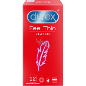 Durex Feel Thin Classic kondom se ztenčenou stěnou pro vyšší citlivost, nominální šířka 56 mm 12 kusů