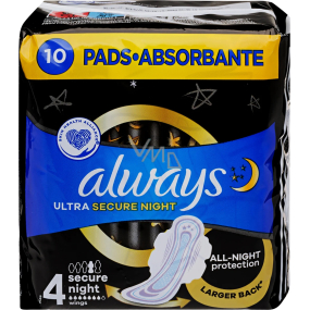 Always Ultra Secure Night Protection hygienické vložky s křidélky 10 kusů