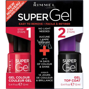 Rimmel London Super Gel by Kate lak na nehty 041 Darling Dahlia 12 ml + Super Gel Top Coat krycí lak na nehty 001 Transparent 12 ml, duopack