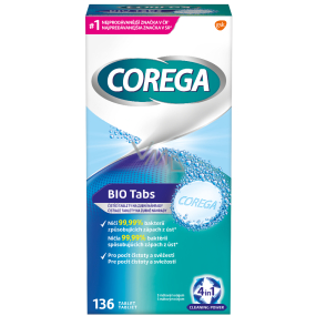 Corega Tabs Antibakteriální 3min čisticí tablety na zubní náhrady protézy 136 kusů