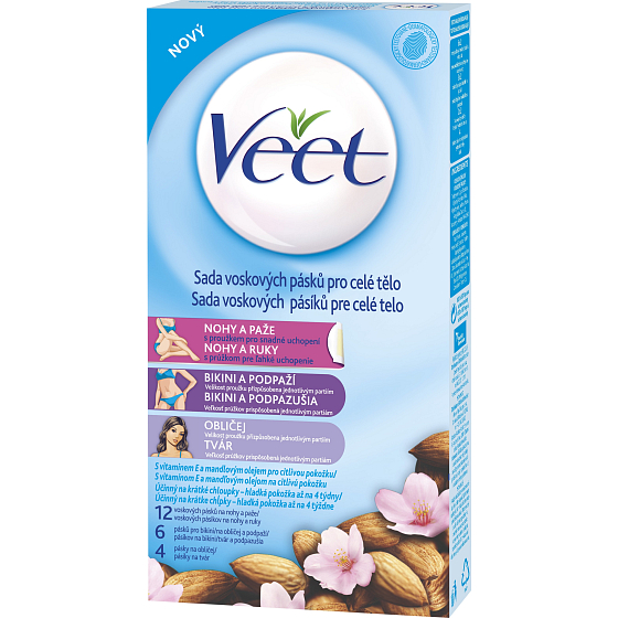 Veet voskové pásky na celé tělo s proužkem pro snadné uchopení na celé tělo 22 kusů