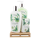 Bohemia Gifts Cannabis Konopný olej tekuté mýdlo 300 ml + tělové mléko 250 ml + tuhé mýdlo 100 g, dřevěná paleta kosmetická sada