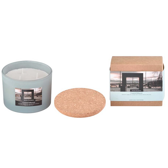 Arome Aroma Sensation Coastal Driftwood vonná svíčka ve skle s korkovým víčkem 100 x 80 mm 3 knoty