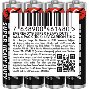 Eveready AAA zinkovo-chloridové tužkové baterie, 4 ks