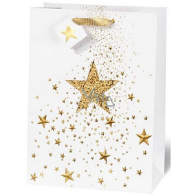 BSB Luxusní dárková papírová taška 36 x 26 x 14 cm Vánoční bílá s 3D hvězdičkou VDT 426-A4