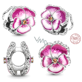 Charm Sterlingové stříbro 925 Růžová maceška, korálek na náramek květina