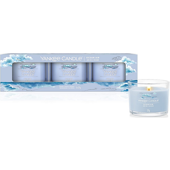 Yankee Candle Ocean Air - Oceánský vzduch vonná svíčka votivní ve skle 3 x 37 g, dárková sada
