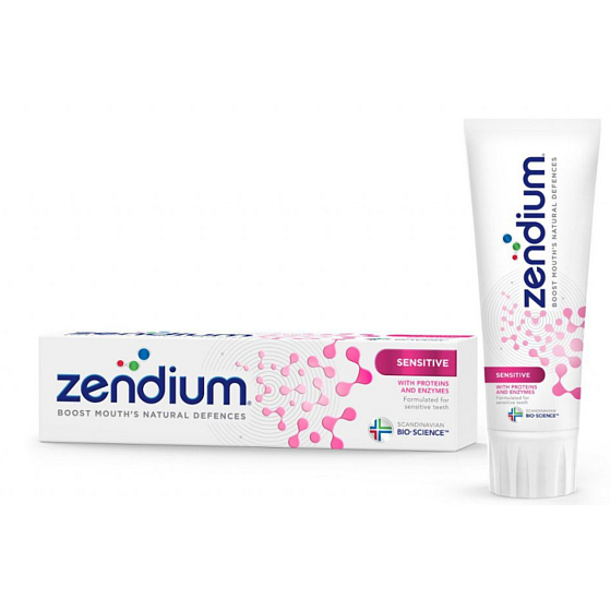 Zendium Sensitive zubní pasta posiluje zuby, pomáhá zmírnit jejich citlivost. 75 ml