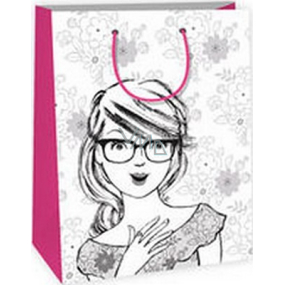 Ditipo Dárková papírová taška k vymalování 22 x 10 x 29 cm bílá dívka s brýlemi Kreativ
