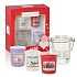 Yankee Candle Valentýn 2019 Vanilla - Vanilka + Red Raspberry - Červená malina + Sweet Morning Rose - Sladká ranní růže votivní svíčka 3 x 49 g + Glass Bucket svícen, dárková sada