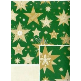 Nekupto Dárkový balicí papír 70 x 200 cm Vánoční Zelený se zlatými hvězdami