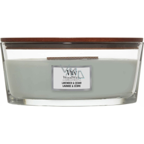 WoodWick Lavender & Cedar - Levandule a cedr vonná svíčka s dřevěným širokým knotem a víčkem sklo loď 453 g