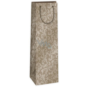 Ditipo Dárková papírová taška na láhev 12,3 x 7,8 x 36,2 cm béžová krajkový vzor