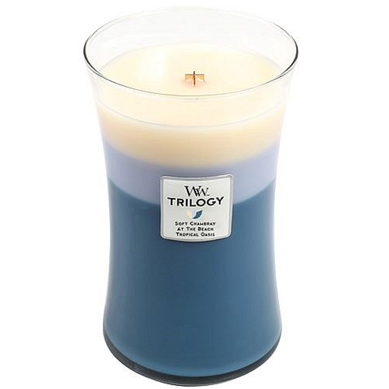 WoodWick Trilogy Beachfront Cottage - Chata na pláži vonná svíčka s dřevěným knotem a víčkem sklo velká 609,5 g