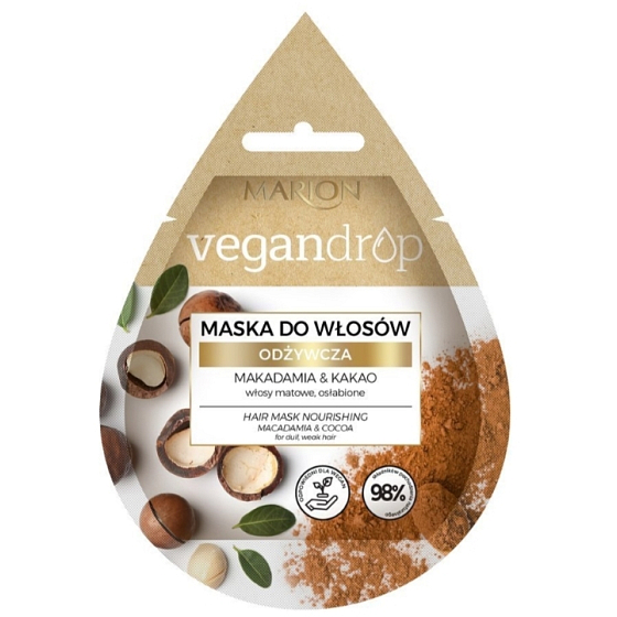 Marion Vegan Drop Makadamový olej & Kakaové máslo vyživující vlasová maska pro obnovu pružnosti vlasů 20 ml