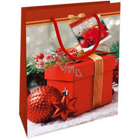 Nekupto Dárková papírová taška 23 x 18 x 10 cm Vánoční červená s dárkem