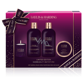 Baylis & Harding Fík a Granátové jablko pěna do koupele 300 ml + sprchový krém 300 ml + mléko na ruce a tělo 50 ml + vonná svíčka 60 g, kosmetická sada pro ženy