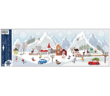 Okenní fólie vánoční Zimní vesnička a auta s glitrem 21 x 59,5 cm