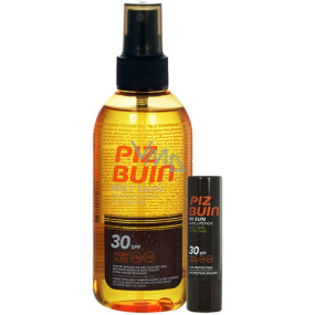 Piz Buin Wet Skin SPF15 transparentní sluneční sprej na vlhkou pokožku 150 ml + Aloe SPF30 balzám na rty 4,9 g, duopack