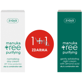 Ziaja Manuka Tree denní krém normalizační 50 ml + noční krém jemně exfoliační 50 ml, duopack