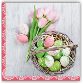 Aha Papírové ubrousky 3 vrstvé 33 x 33 cm 20 kusů Velikonočví kraslice, růžové tulipány