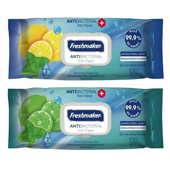 Freshmaker Lime&Mint antibakteriální vlhčené ubrousky na ruce a tělo 120 kusů