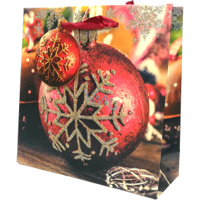 Epee Dárková papírová taška 17 x 17 x 6 cm Vánoční Červenozlatá baňka s vločkou CD LUX malá