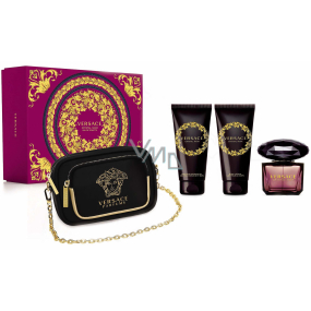 Versace Crystal Noir toaletní voda 90 ml + tělové mléko 100 ml + sprchový gel 100 ml + dámská kabelka, dárková sada pro ženy