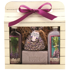 Bohemia Gifts Lavender La Provence sprchový gel 100 ml + Olejová lázeň 100 ml + Mýdlo 100 g + bylinky levandule v sáčku 1 kus, kosmetická sada