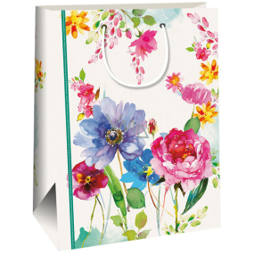 Ditipo Dárková kraftová taška 27 x 12 x 37 cm bílá, barevné květy