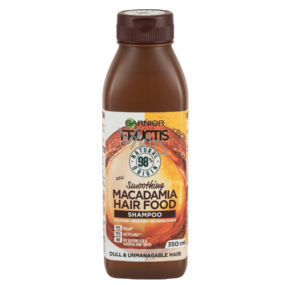 Garnier Fructis Smoothing Macadamia Hair Food hydratační šampon pro hladký účes na suché, nepoddajné a krepaté vlasy 350 ml
