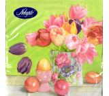 Nekupto Papírové ubrousky 3 vrstvé 33 x 33 cm 20 kusů Velikonoční zelené, růžové tulipány