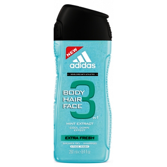 Adidas Extra Fresh 3v1 sprchový gel na tělo, vlasy a tvář pro muže 250 ml