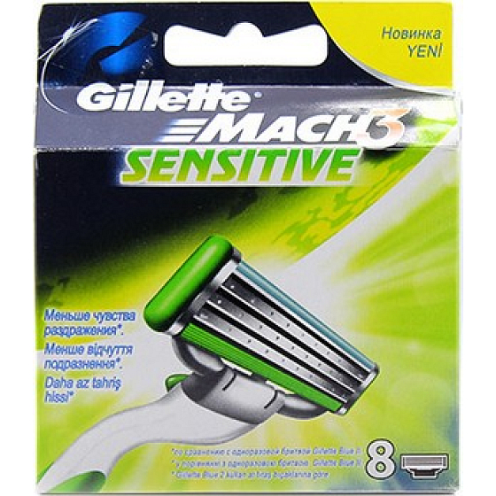 Gillette Mach3 Sensitive náhradní hlavice 8 kusů, pro muže