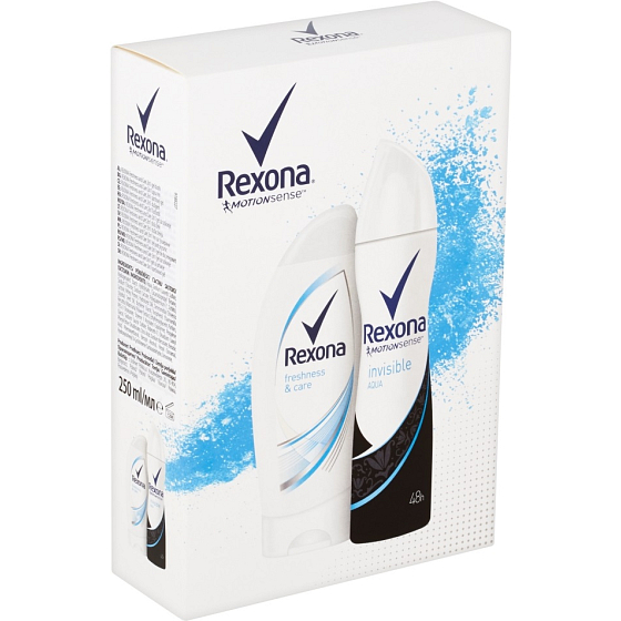 Rexona Freshness & Care sprchový gel 250 ml + Invisible Aqua antiperspirant deodorant sprej pro ženy 150 ml, kosmetická sada