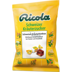 Ricola Schweizer Krauterzucker - švýcarské bylinné bonbóny bez cukru s vitamínem C z 13 bylin, při kašli, nachlazení a chrapotu 75 g