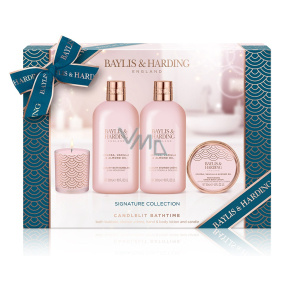 Baylis & Harding Jojoba, vanilka a mandlový olej pěna do koupele 300 ml + sprchový krém 300 ml + mléko na ruce a tělo 50 ml + vonná svíčka 60 g, kosmetická sada pro ženy