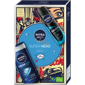 Nivea Men Super Hero Deep Beat 48h antiperspirant deodorant sprej pro muže 150 ml + Fresh Kick 3v1 sprchový gel na tělo, vlasy a tvář 250 ml, kosmetická sada pro muže