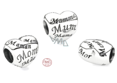 Charm Sterlingové stříbro 925 Srdce máma - symbol mateřství a rodinné lásky, korálek na náramek rodina