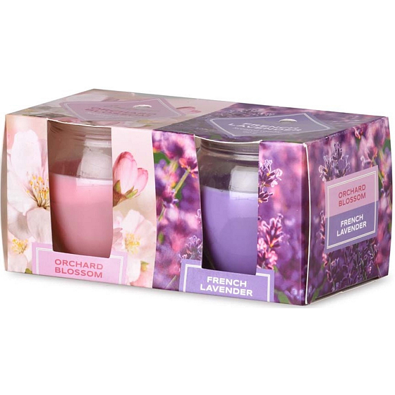 Emocio Orchard Blossom & French Lavender - Rozkvetlé květy a levandule vonná svíčka sklo 65 x 63 mm 2 kusy v krabičce