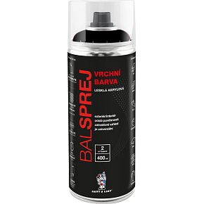 BALSPREJ vrchní univerzální akrylová barva ve spreji, RAL 9005 černý lesk, 400 ml