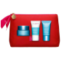 Clarins Hydra-Essentiel bohatý hydratační krém pro velmi suchou pleť 50 ml + krémový peeling pro rozjasnění a hydrataci 15 ml + osvěžující hydratační maska 15 ml + kosmetická taštička, kosmetická sada pro ženy