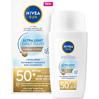 Nivea Sun Ultra Light Daily Fluid tónovací pleťový krém na opalování střední odstín OF50+, 40 ml