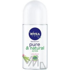 Nivea Pure & Natural Action s vůní lotosu kuličkový deodorant roll-on pro ženy 50 ml