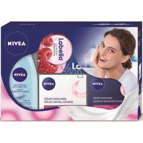 Nivea Výživný denní krém S/C 50 ml + Výživný noční krém S/C 50 ml + Extra jemný odličovač očí 125 ml + Labello Malina intenzivní péče o rty 16,7 g, kosmetická sada