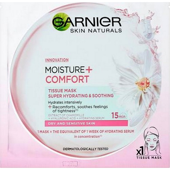 Garnier Moisture + Comfort superhydratační zklidňující textilní pleťová maska 15 minutová 32 g