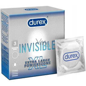 Durex Invisible XL Extra Large extra tenký kondom, extra velký, pro maximální citlivost, nominální šířka: 57 mm 3 kusy