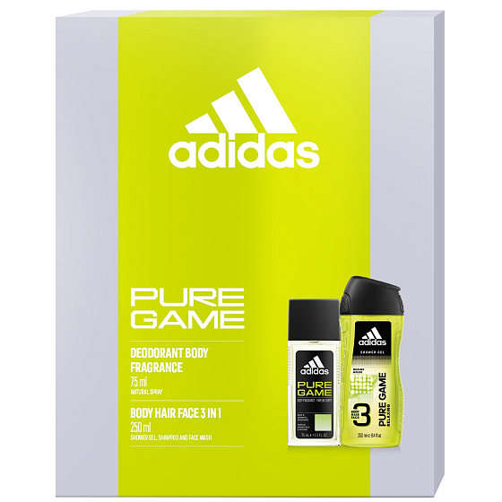 Adidas Pure Game parfémovaný deodorant sklo 75 ml + sprchový gel 250 ml, kosmetická sada pro muže