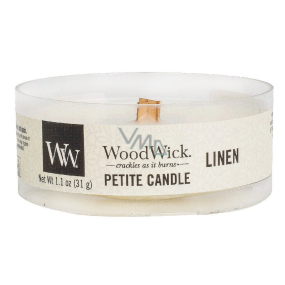 WoodWick Linen - Čistý len vonná svíčka s dřevěným knotem petite 31 g